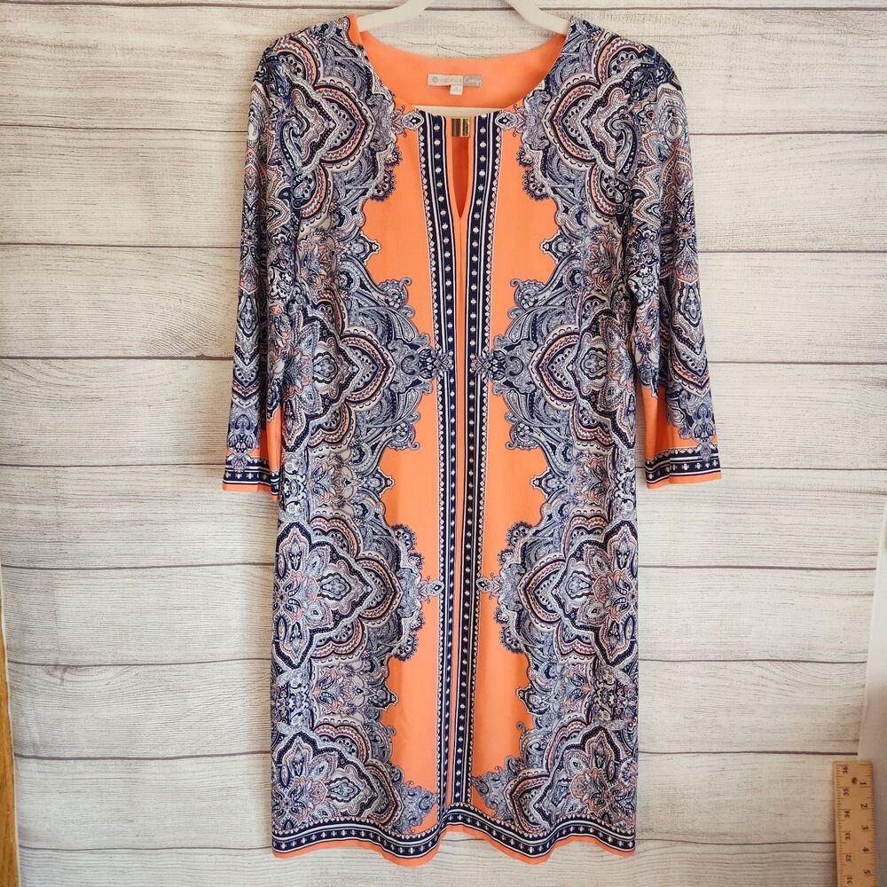 6/$30 SALE Signature Camryn 8 Multicolor Midi Y2K Paisley 3/4 Sleeve Dress